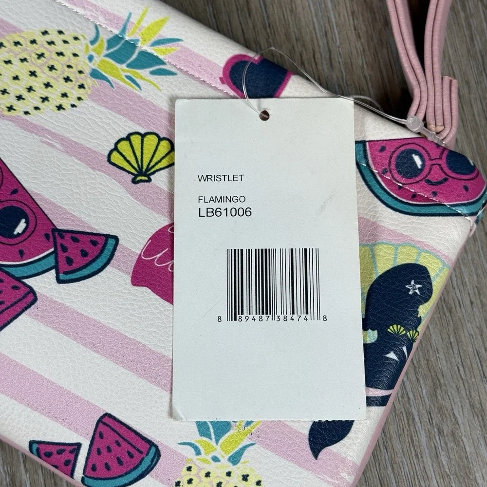 Betsey Johnson Flamingo Wristlet Pink White Tropical Wallet Double Pouch LB61006